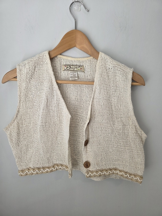 Jou Jou Jackets & Blazers - JouJou Crochet Knit Vest Cream Boho Button Front Sleeveless Top Size S